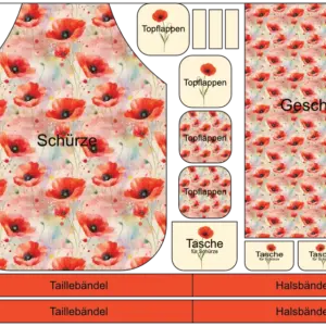 stoffpanel schürze & topflappen – nähset mohnliebe