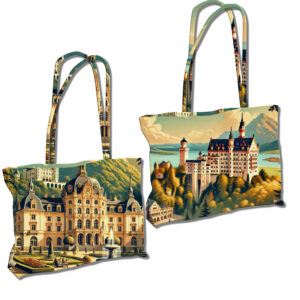 wendetasche „schloss liebe“ – stoffpanel mit motiven von märchenschlösser