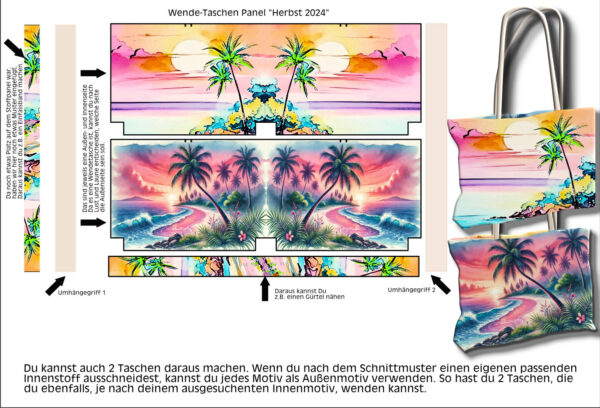 wendetasche „sommer liebe“ – stoffpanel mit urlaubsmotiven
