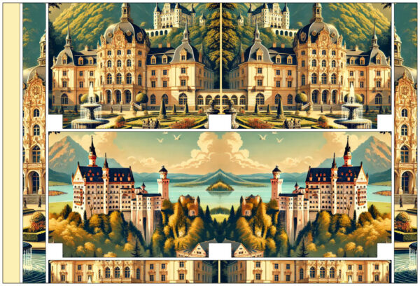 wendetasche „schloss liebe“ – stoffpanel mit motiven von märchenschlösser