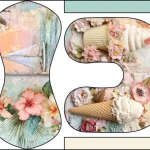 Stoffpanel zum Nähen von Knochenkissen und Nackenkissen mit tropischen Sommermotiven wie Eis, Schildkröten, Segelbooten und Blumen