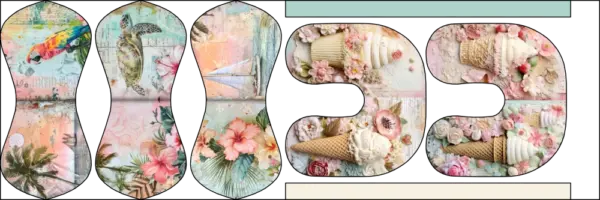 Stoffpanel zum Nähen von Knochenkissen und Nackenkissen mit tropischen Sommermotiven wie Eis, Schildkröten, Segelbooten und Blumen