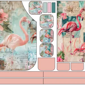 Stoffpanel zum Nähen einer Küchenschürze mit Flamingos, Topflappen und Geschirrtuch – DIY-Küchenset mit Taschen und Bindebändern
