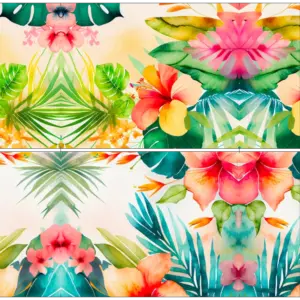 Stoffpanel zum Nähen von zwei Kissenbezügen mit Hotelverschluss und tropischem Aquarell-Design
