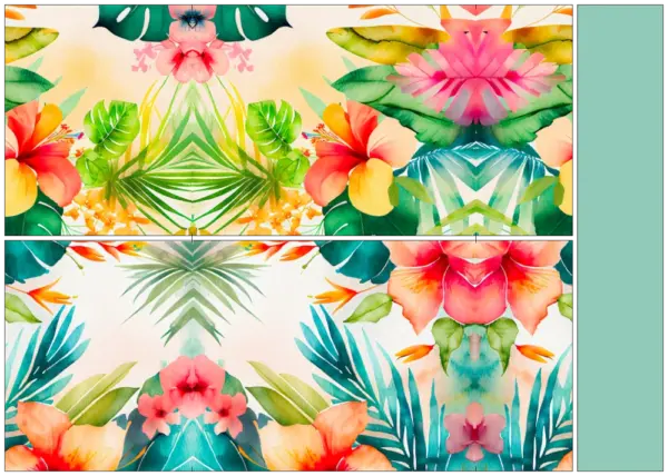 Stoffpanel zum Nähen von zwei Kissenbezügen mit Hotelverschluss und tropischem Aquarell-Design