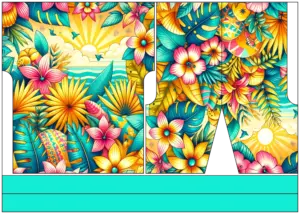 Stoffpanel zum Nähen einer sommerlichen Tunika mit buntem Tropenmuster – DIY-Kleidungsstück für heiße Tage