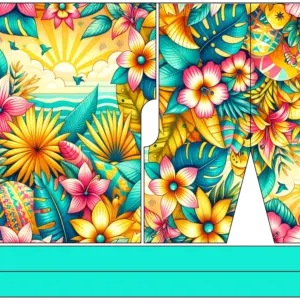 Stoffpanel zum Nähen einer sommerlichen Tunika mit buntem Tropenmuster – DIY-Kleidungsstück für heiße Tage