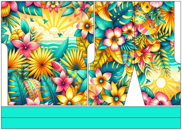 Stoffpanel zum Nähen einer sommerlichen Tunika mit buntem Tropenmuster – DIY-Kleidungsstück für heiße Tage