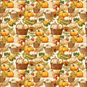 Stoffpanel Handtücher Herbstdesign – Motiv mit Kürbissen und Blättern