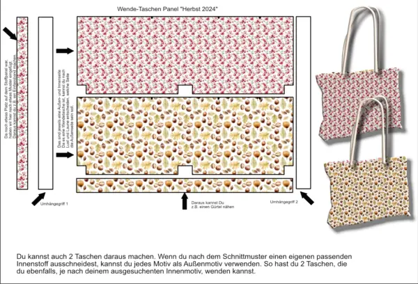 DIY Nähset Wendetasche Herbst – Stoffpanel mit Frucht- und Nussmotiven