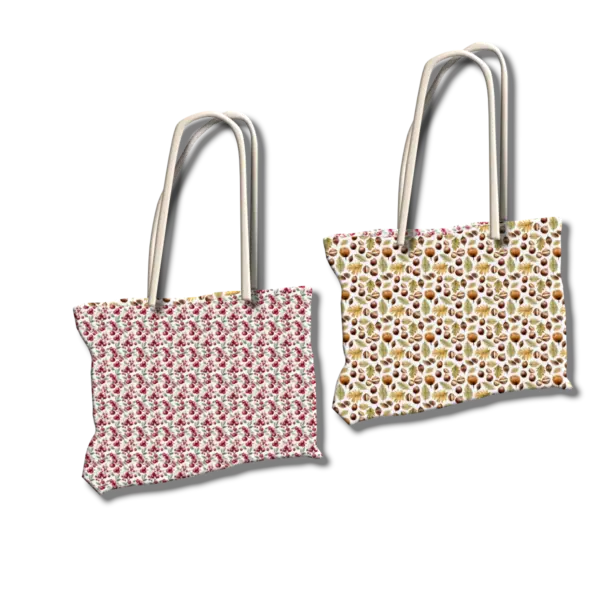 DIY Wendetasche nähen – Vorderseite Cranberrys, Rückseite Haselnüsse